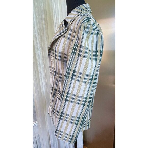 Vintage 70s jacket, unisex green plaid blazer, gender neutral fashion, (S/M) - Picture 4 of 10